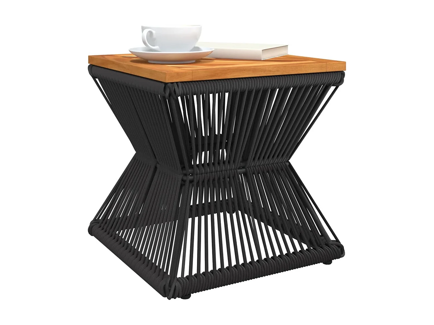 Garden Furniture -  Mesa de centro base de alambre madera acacia negro 38x38x38 cm