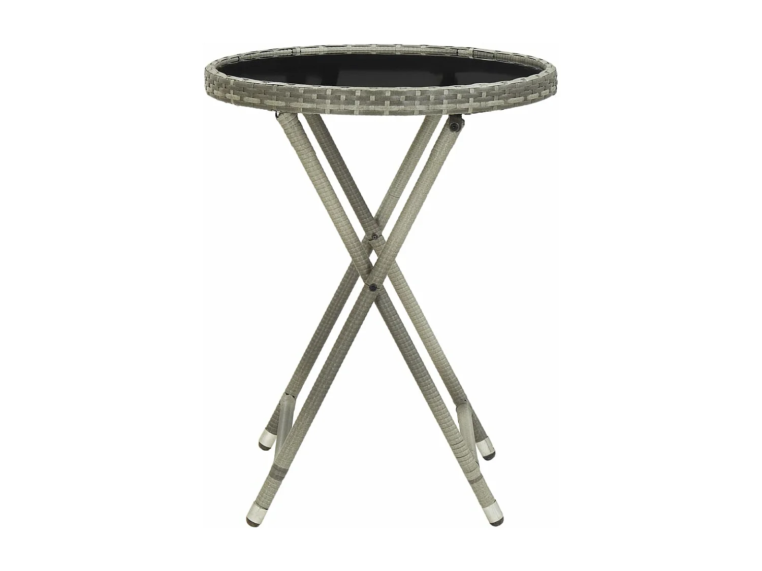 Kittanning  Table à thé Gris 60 cm Résine tressée et verre trempé