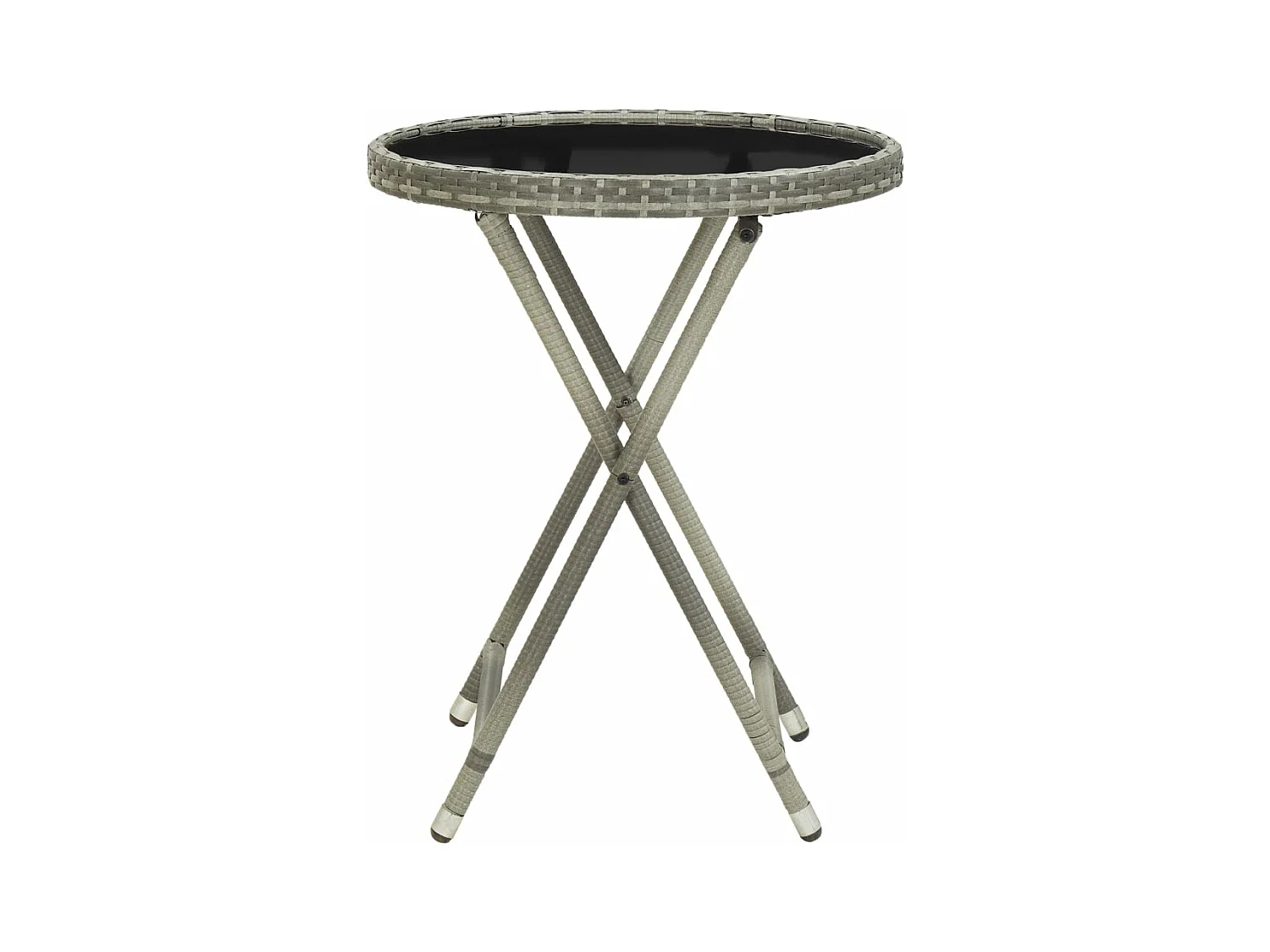 Kittanning  Table à thé Gris 60 cm Résine tressée et verre trempé