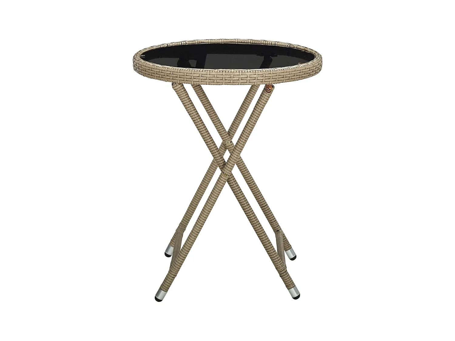 Kittanning  Table à thé Beige 60 cm Résine tressée et verre trempé