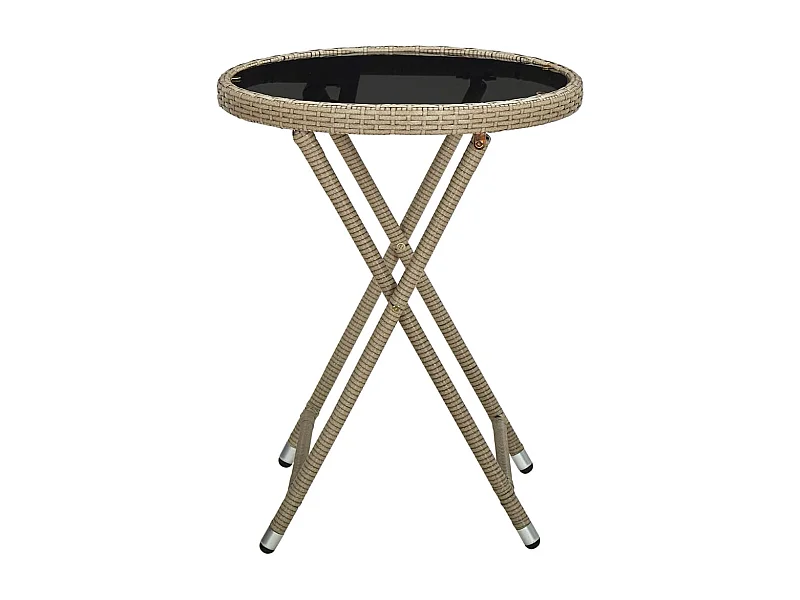Kittanning  Table à thé Beige 60 cm Résine tressée et verre trempé