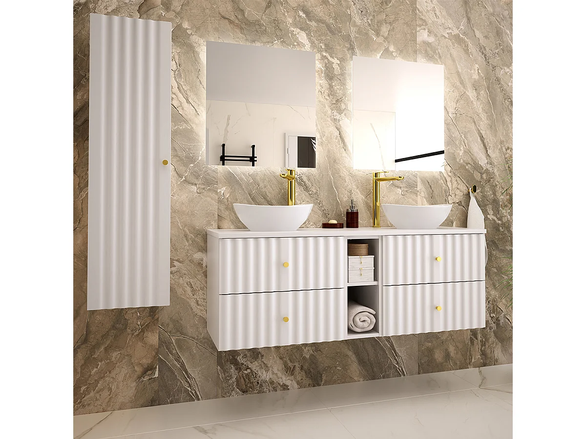 Meuble sous-vasque 140cm 2 niches plan de toilette Izae Blanc