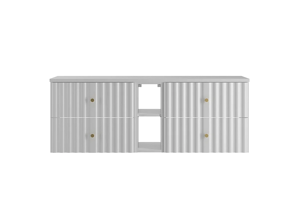 Meuble sous-vasque 140cm 2 niches plan de toilette Izae Blanc