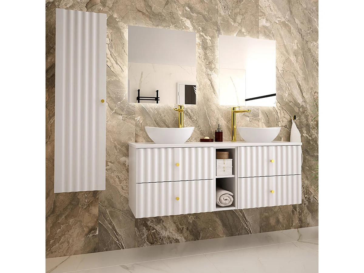 Meuble sous-vasque 140cm 2 niches plan de toilette Izae Blanc