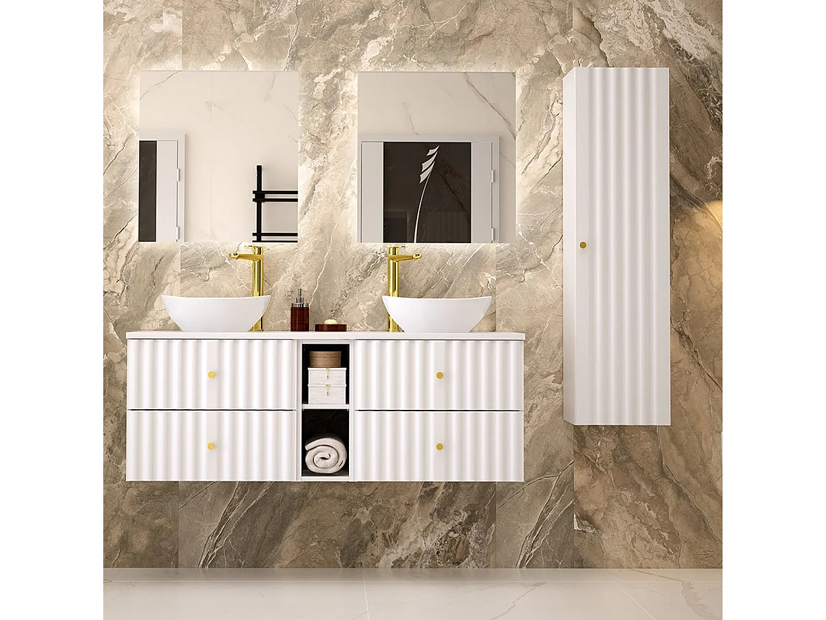 Meuble sous-vasque 140cm 2 niches plan de toilette Izae Blanc