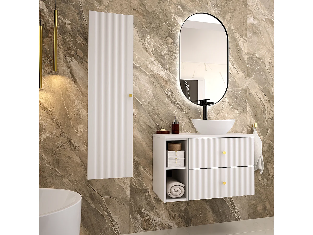Mueble bajo lavabo 80cm 2 compartimientos encimera Izae Blanco
