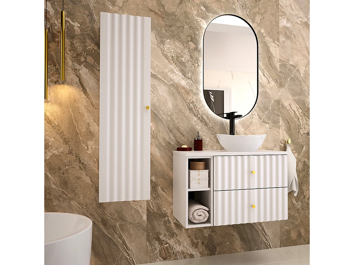 Meuble sous-vasque 80cm 2 niches plan de toilette Izae Blanc