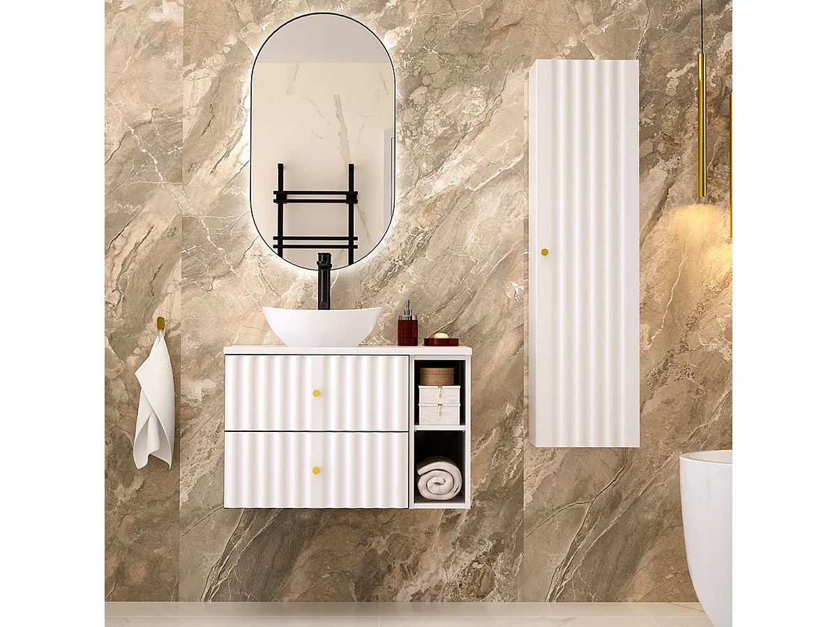 Meuble sous-vasque 80cm 2 niches plan de toilette Izae Blanc