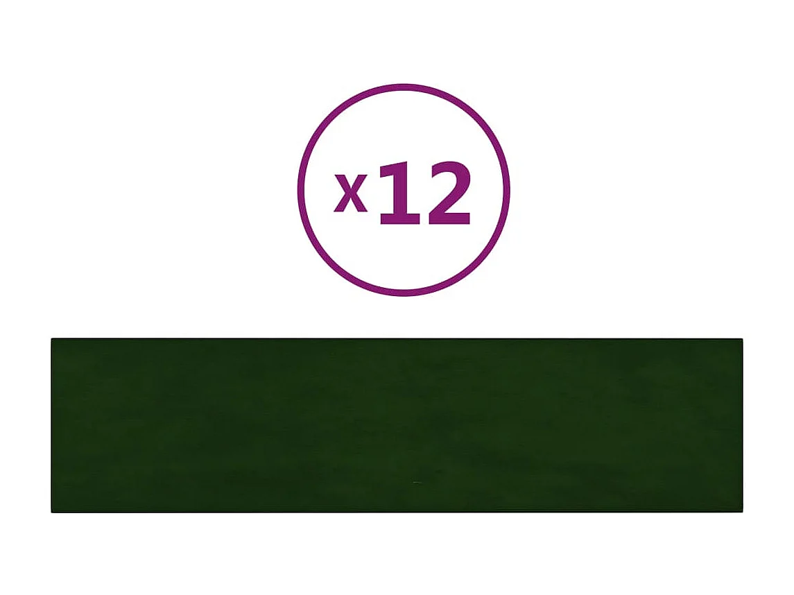Senne  Paneles de pared 12 uds terciopelo verde oscuro 60x15 cm 1,08m²