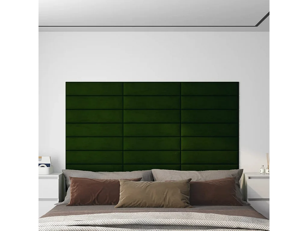 Senne  Panneaux muraux 12 pcs Vert foncé 60x15 cm Velours 1,08 m²