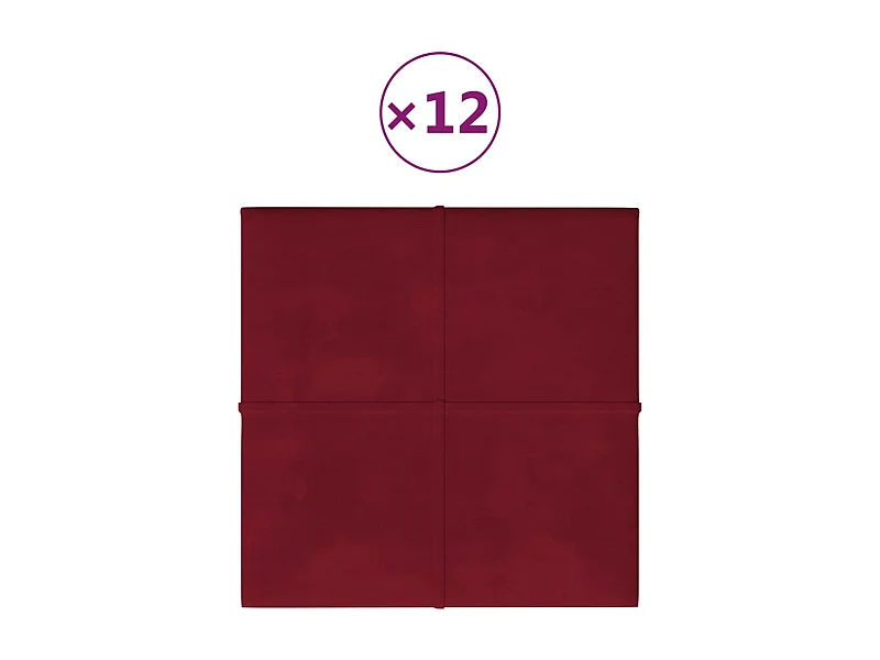Boet  Wandpaneele 12 Stk. Weinrot 30x30 cm Samt 1,08 m²