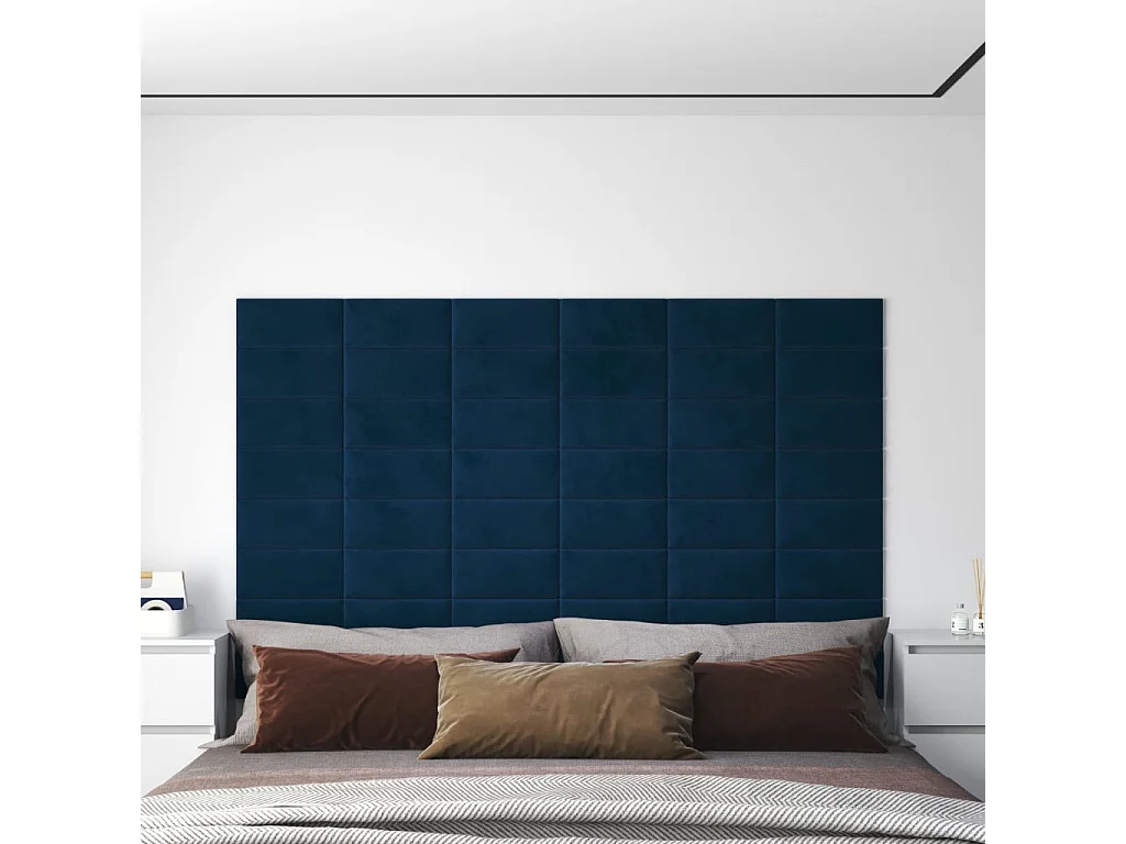 Senne  Paneles de pared 12 uds cuero sintético azul 30x15 cm 0,54 m²
