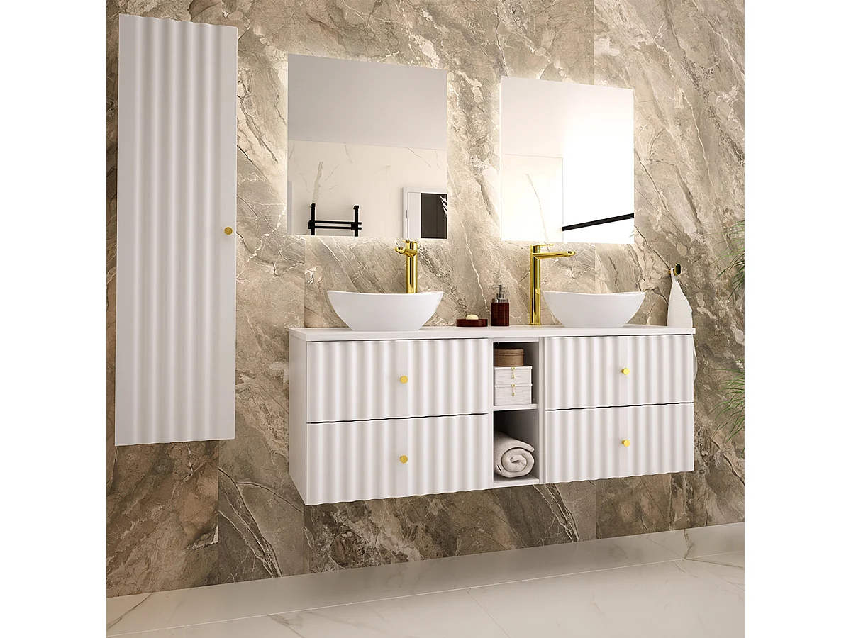 Meuble double vasque 140cm 2 niches Izae Blanc
