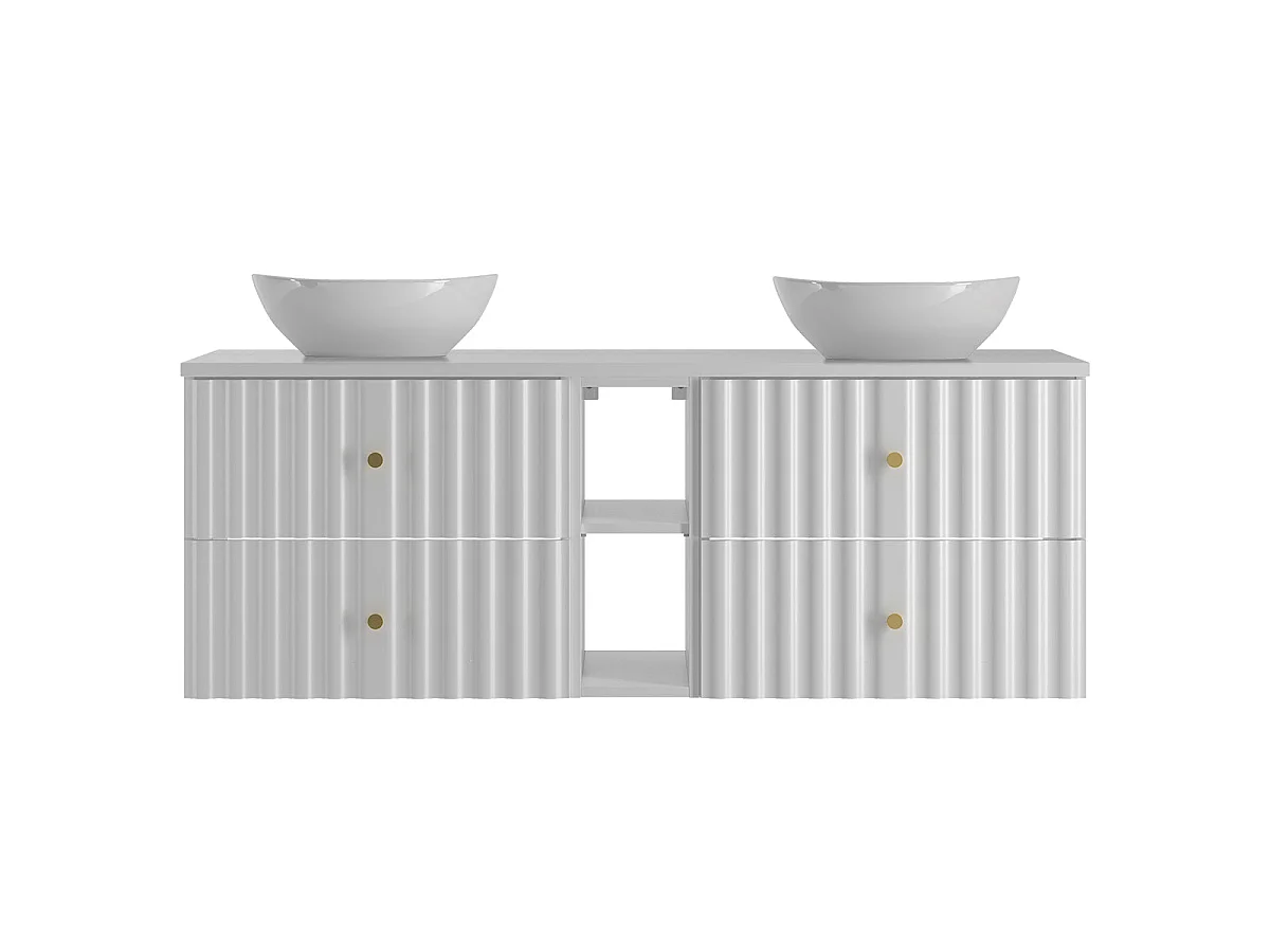 Meuble double vasque 140cm 2 niches Izae Blanc