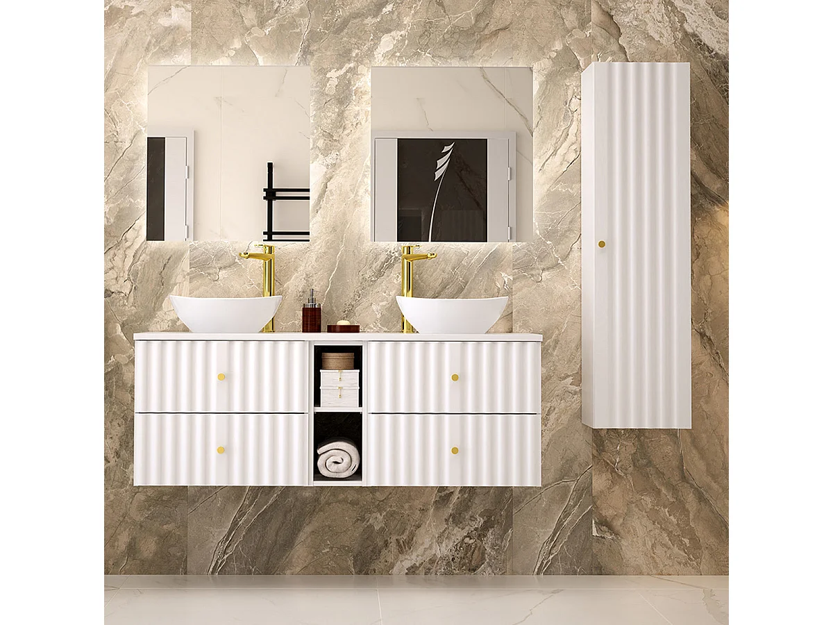 Meuble double vasque 140cm 2 niches Izae Blanc