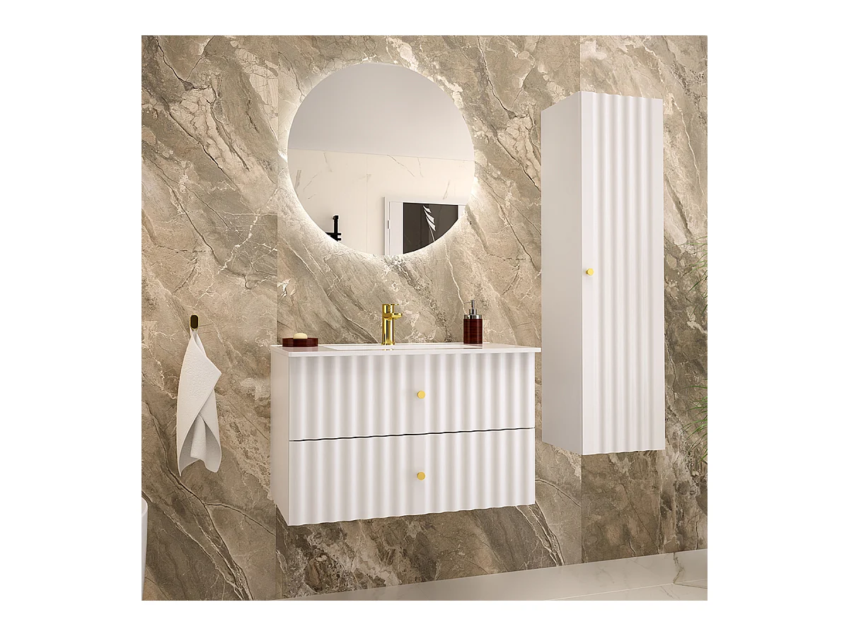 Meuble simple vasque encastrée 80cm Izae Blanc