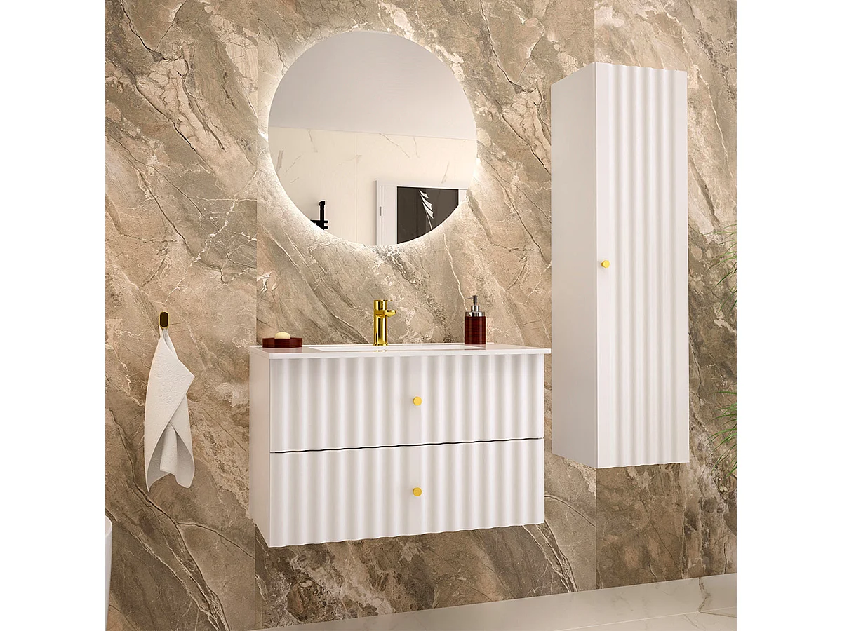 Meuble simple vasque encastrée 80cm Izae Blanc