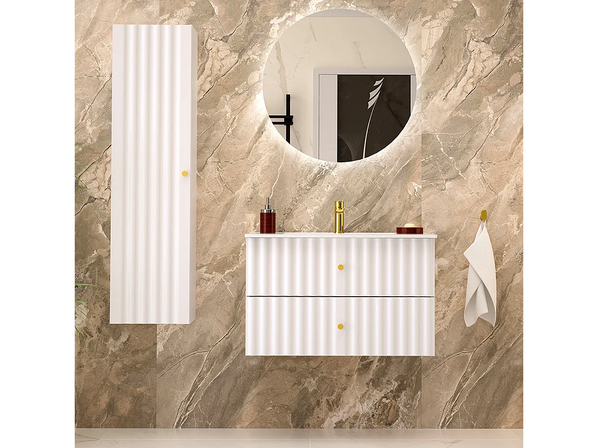 Meuble simple vasque encastrée 80cm Izae Blanc