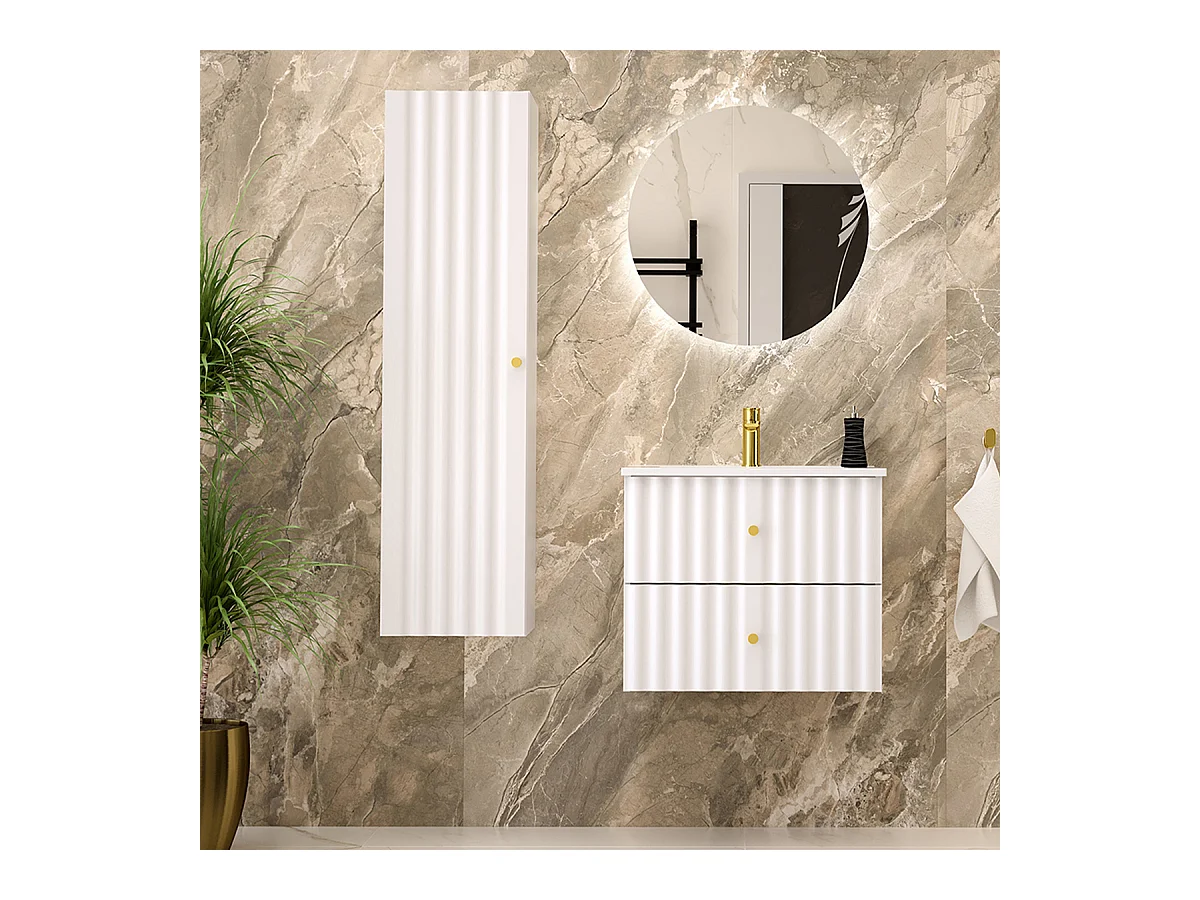 Meuble simple vasque encastrée 60cm Izae Blanc