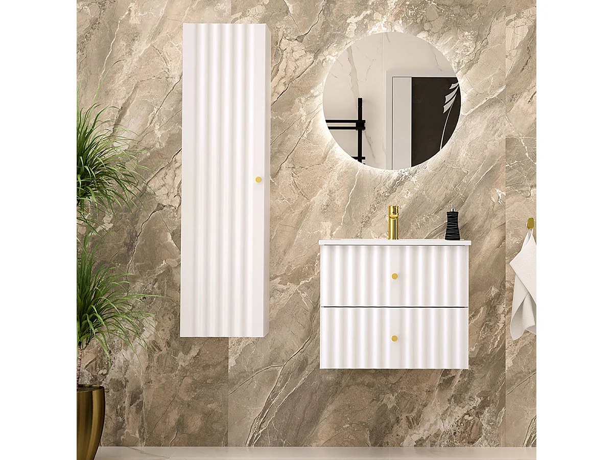 Meuble simple vasque encastrée 60cm Izae Blanc