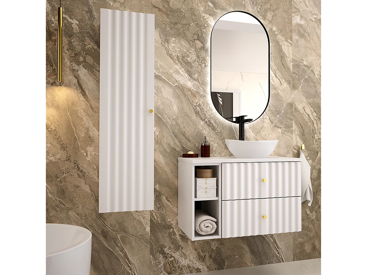Meuble simple vasque 80cm 2 niches Izae Blanc