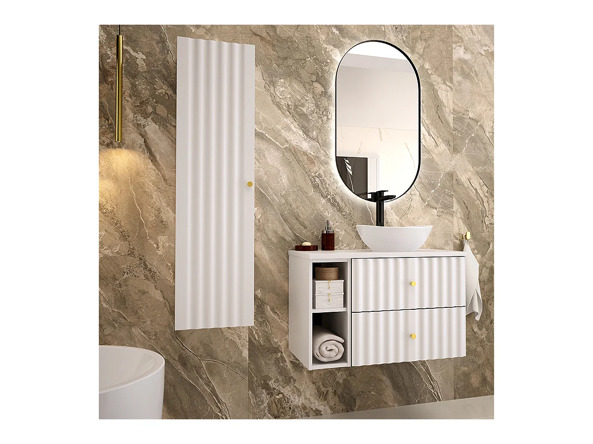 Meuble simple vasque 80cm 2 niches Izae Blanc