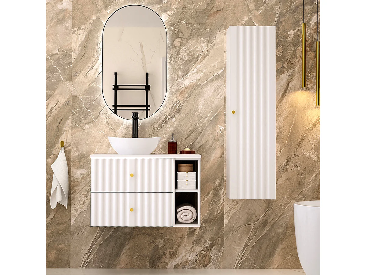 Mobile singolo vasca 80cm 2 nicchie Izae Bianco