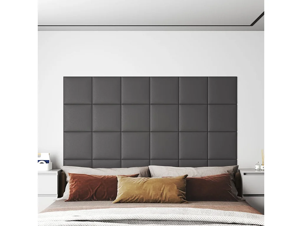 Belkis  Panneaux muraux 12 pcs Gris 30x30 cm Similicuir 1,08 m²