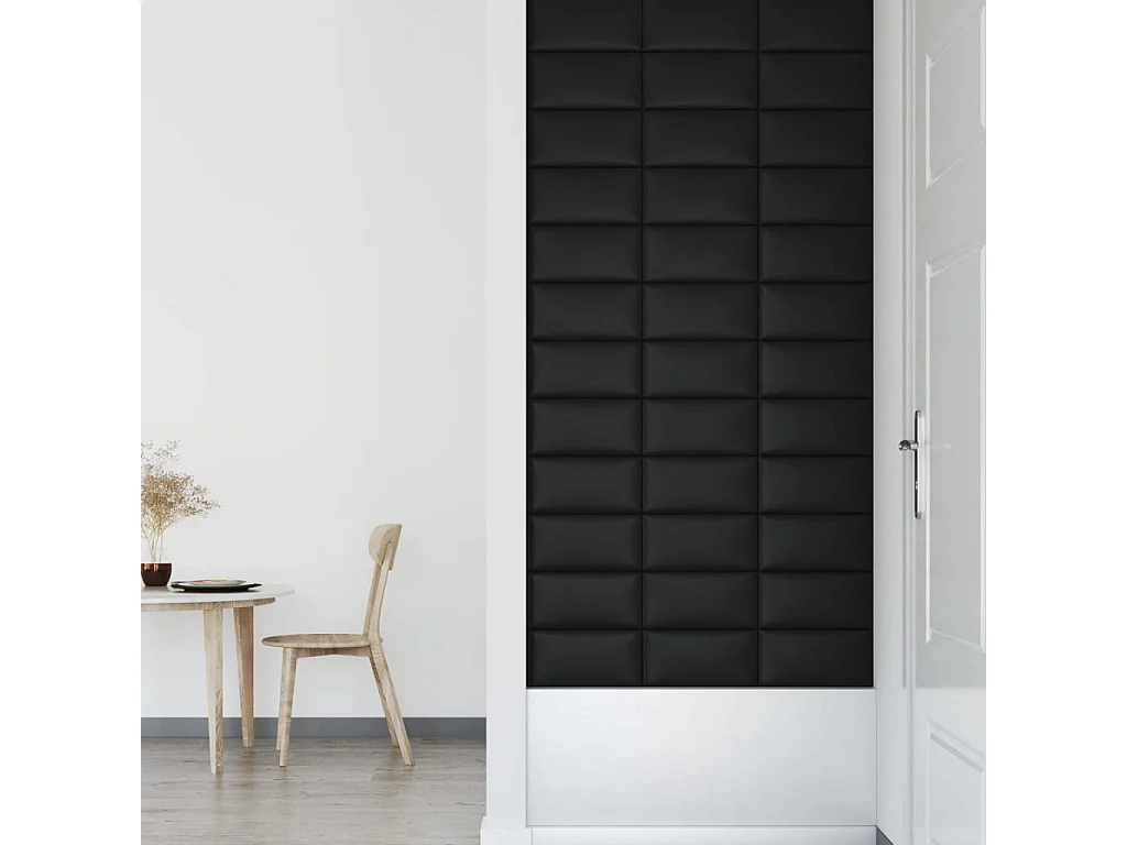 Belkis  Panneaux muraux 12 pcs Noir 30x15 cm Similicuir 0,54 m²