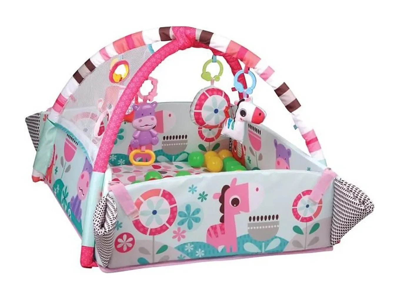 5-in-1 multifunctionele evoluerende activiteitenmat - inclusief 30 ballen, 12 muziek en 20 minuten muziek en licht, Roze