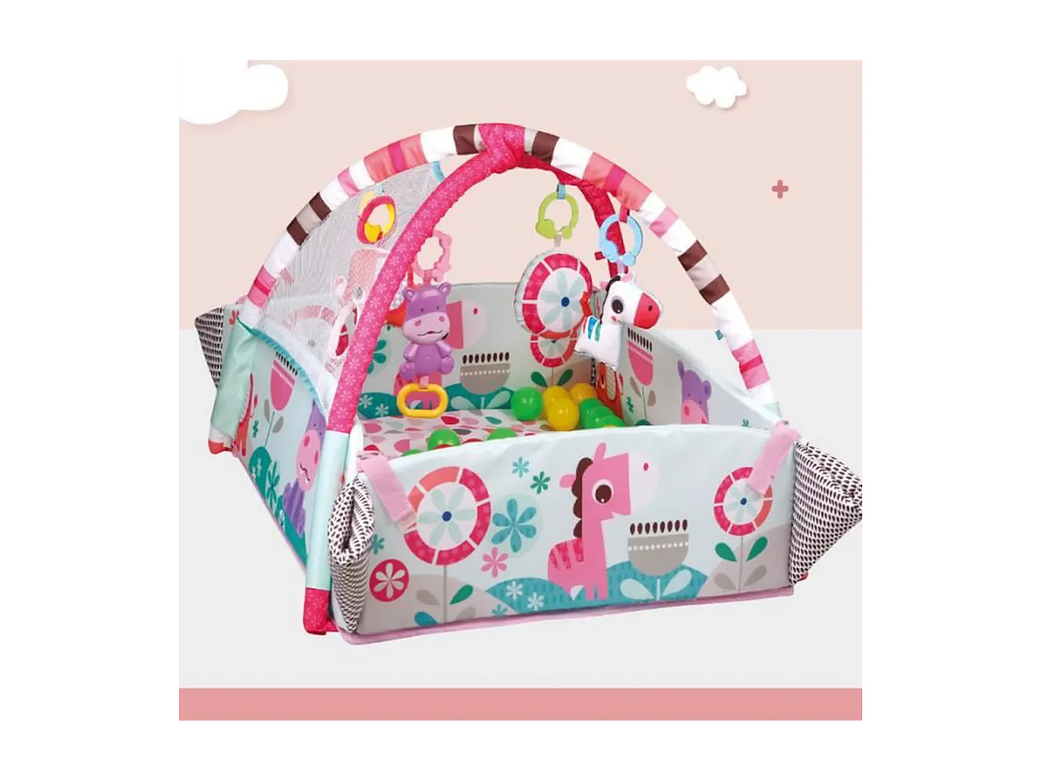 5-in-1 multifunctionele evoluerende activiteitenmat - inclusief 30 ballen, 12 muziek en 20 minuten muziek en licht, Roze