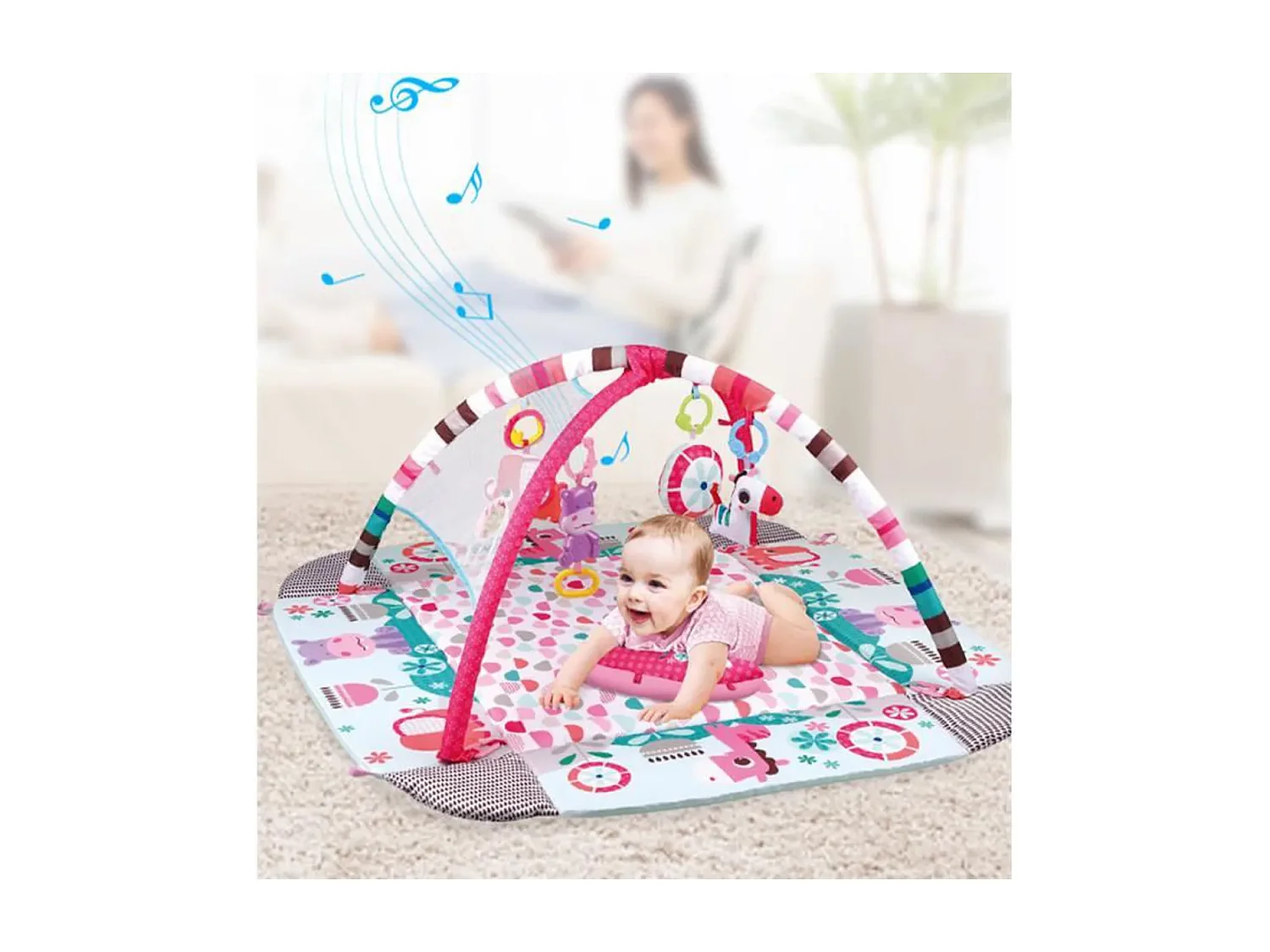 5-in-1 multifunctionele evoluerende activiteitenmat - inclusief 30 ballen, 12 muziek en 20 minuten muziek en licht, Roze