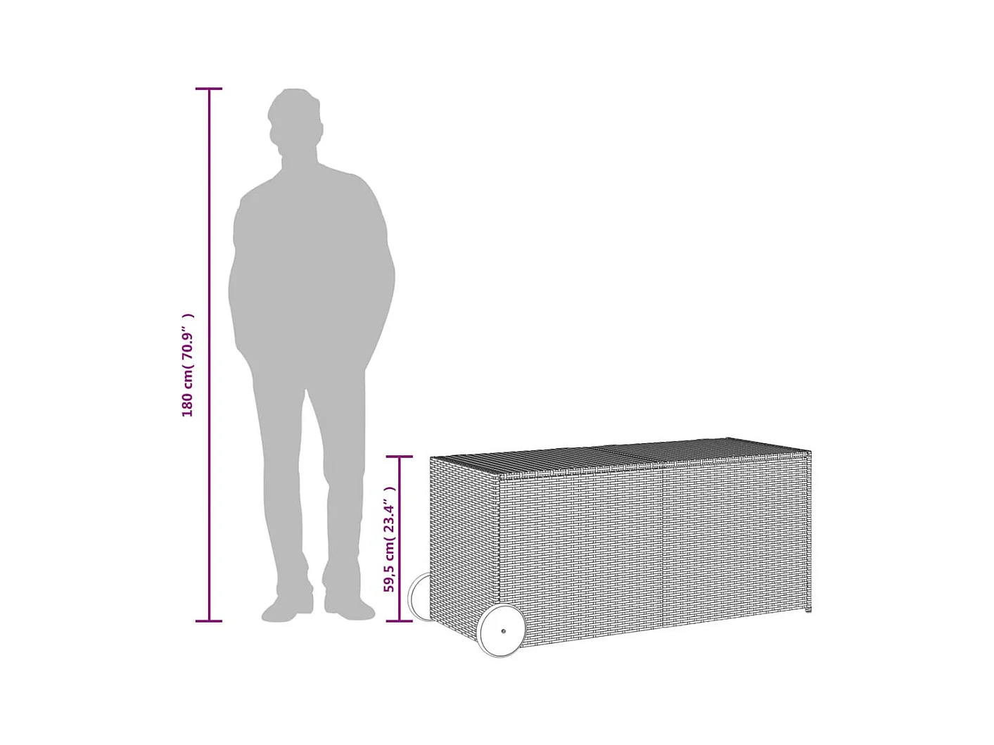 Dorian  Boîte de rangement de jardin et roues marron 283L poly rotin