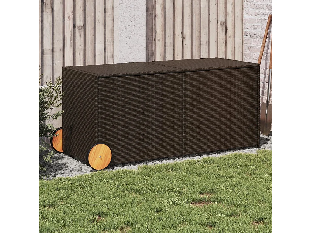 Dorian  Boîte de rangement de jardin et roues marron 283L poly rotin