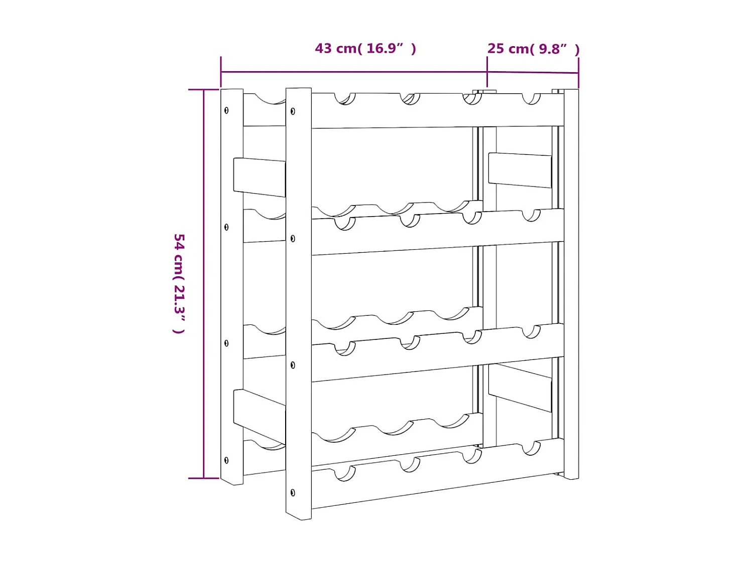 Daisy  Casier à bouteilles pour 16 bouteilles noir bois pin solide