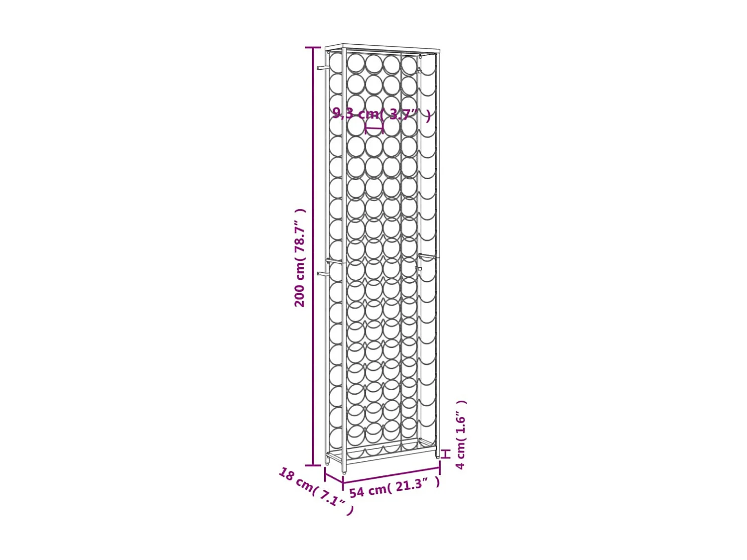 Buster  Casier à bouteilles de 95 bouteilles noir 54x18x200cm fer forgé