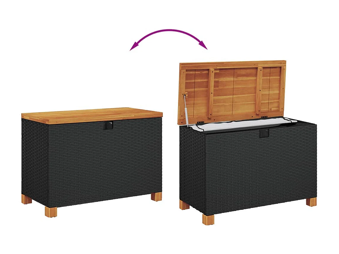 Lysja  Boîte de rangement de jardin noir résine tressée bois d'acacia