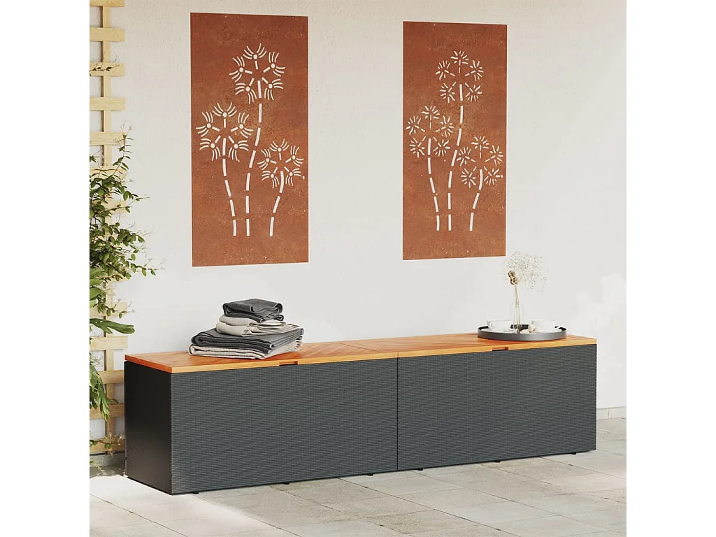 Marly  Boîte de rangement de jardin noir résine tressée bois d'acacia