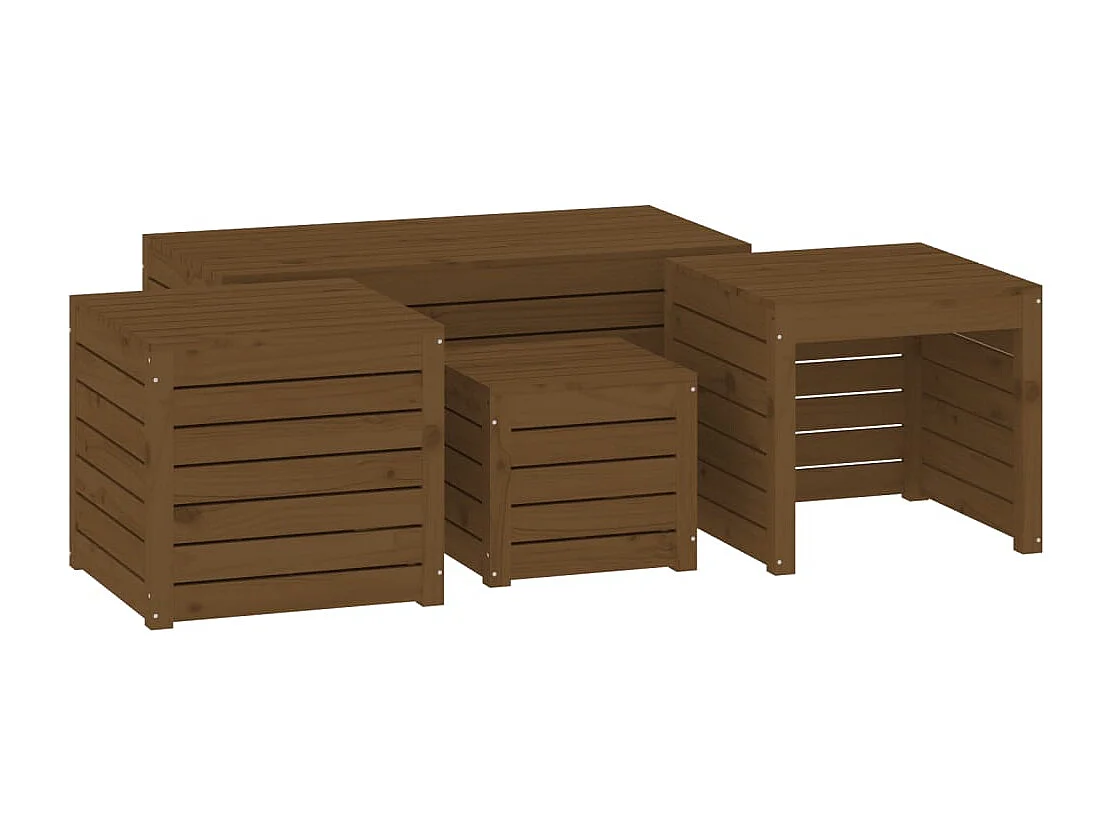 Elaine  Juego cajas de jardín 4 pzs madera maciza pino gris marrón miel