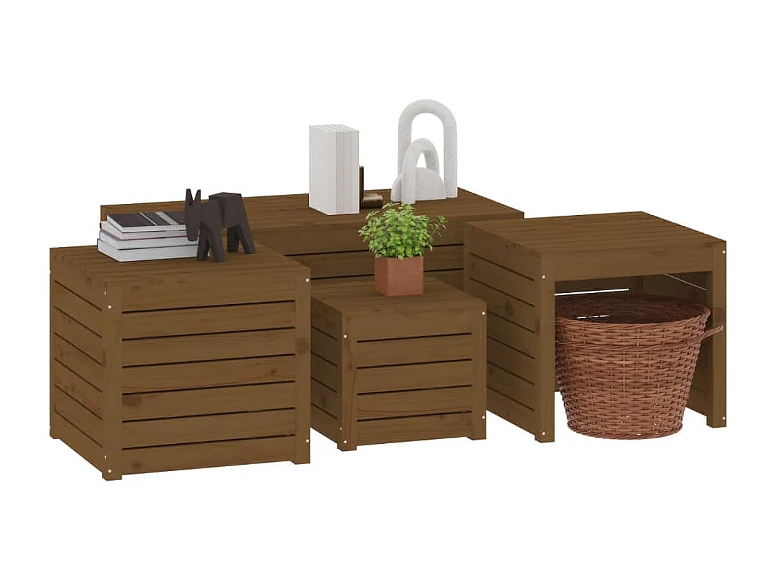 Elaine  Juego cajas de jardín 4 pzs madera maciza pino gris marrón miel