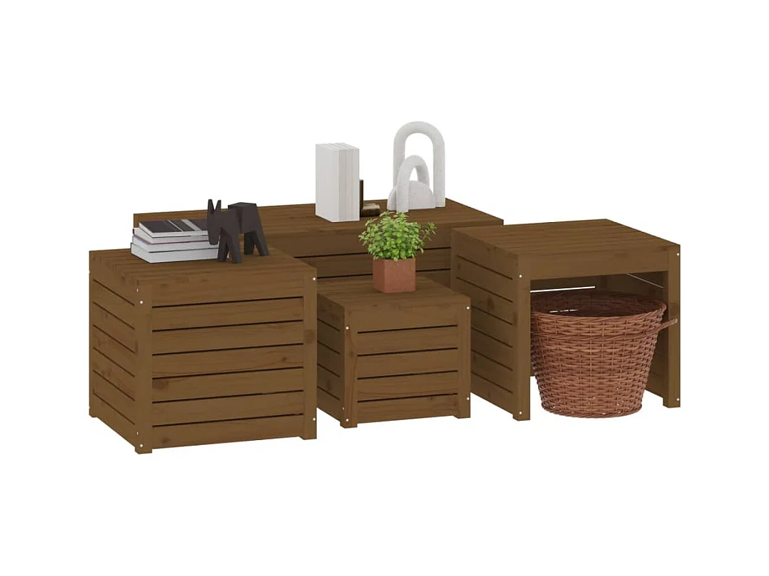 Elaine  Ensemble de boîtes de jardin 4 pcs marron miel bois pin massif