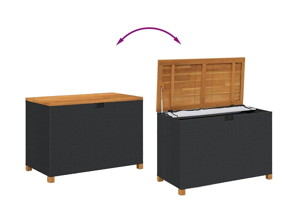 Lysja  Boîte de rangement de jardin noir résine tressée bois d'acacia