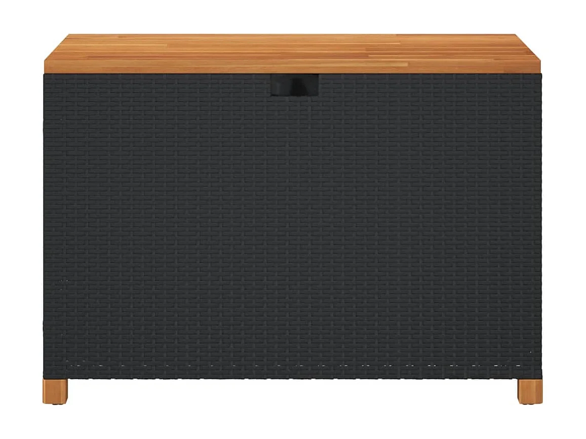 Lysja  Gartentruhe Schwarz 110x55x63 cm Poly Rattan Akazienholz