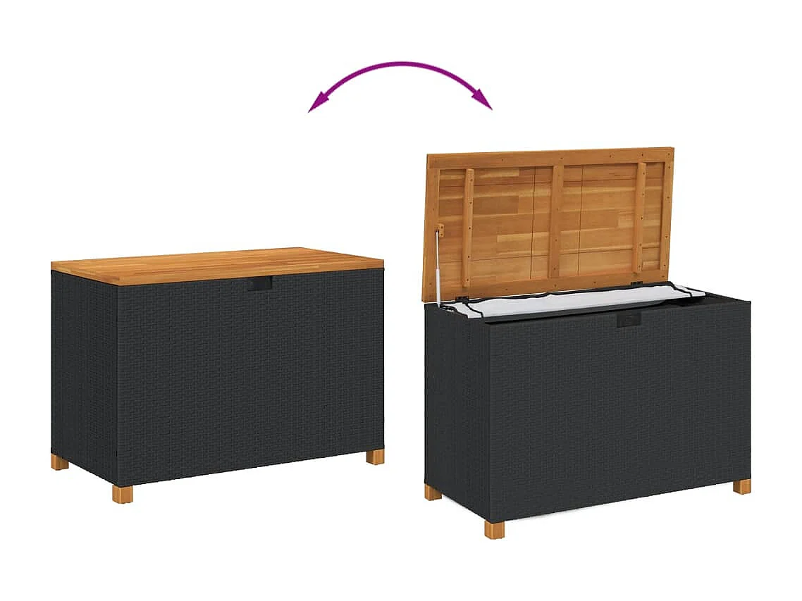 Lysja  Gartentruhe Schwarz 110x55x63 cm Poly Rattan Akazienholz