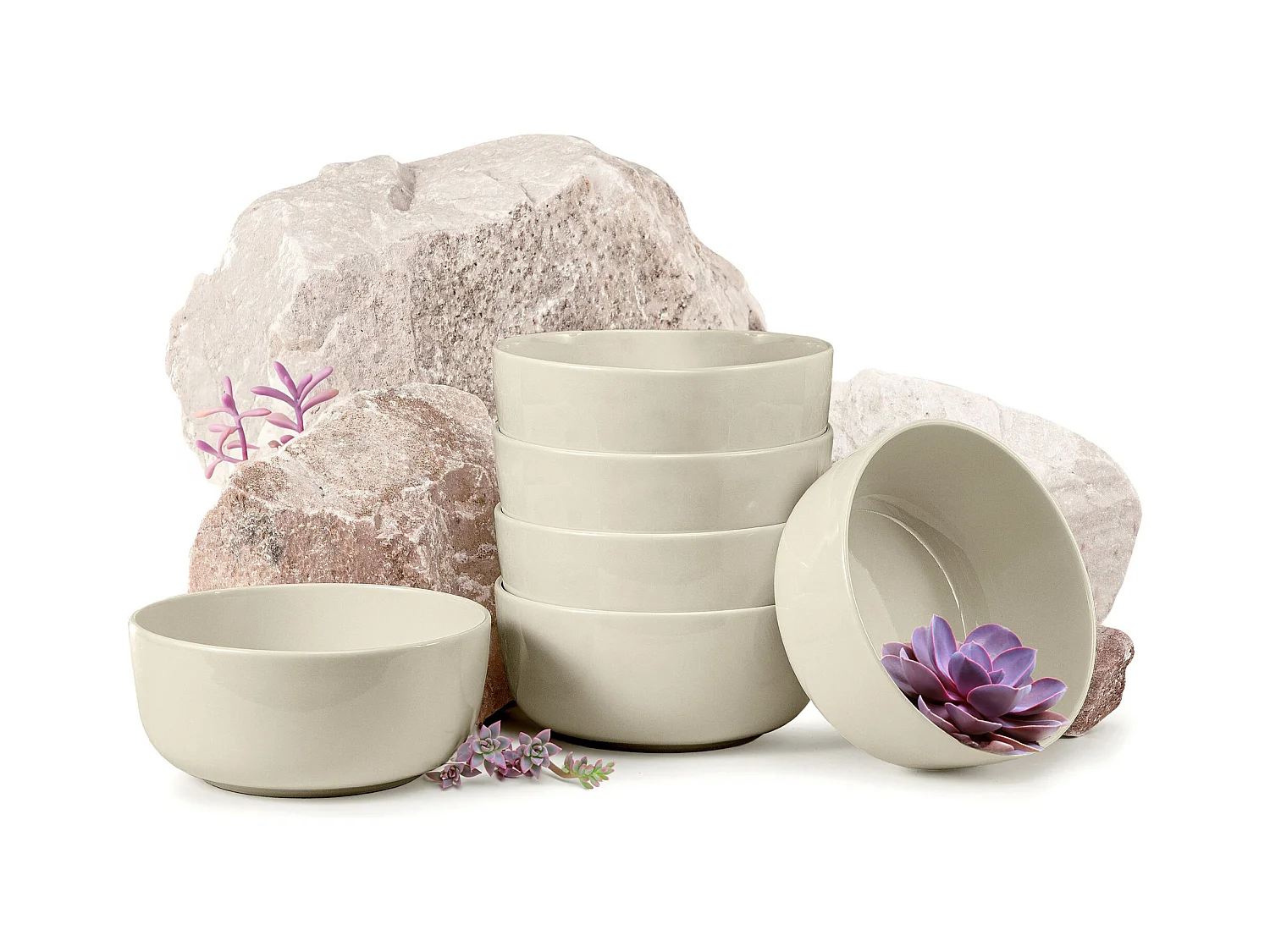 Set de bols 6 personnes 6 pièces - Beige Brillant - VICTO