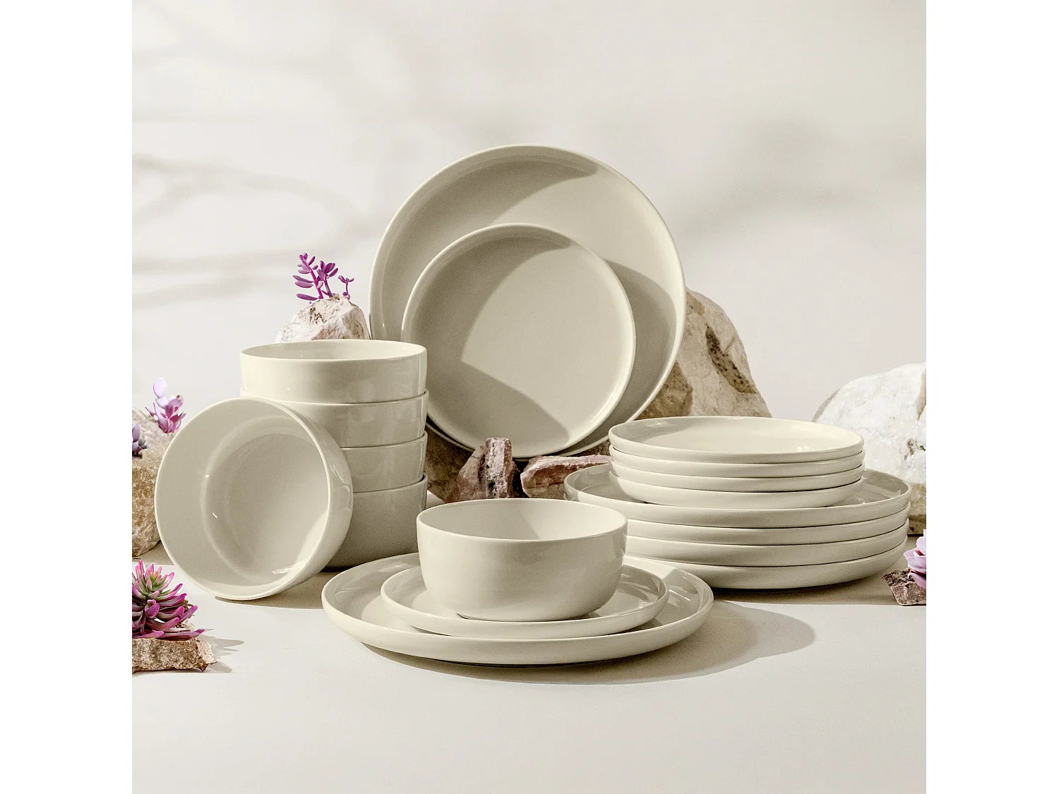 Service de table - Service vaisselle - avec Bol 18 pièce - Beige Brillant - VICTO