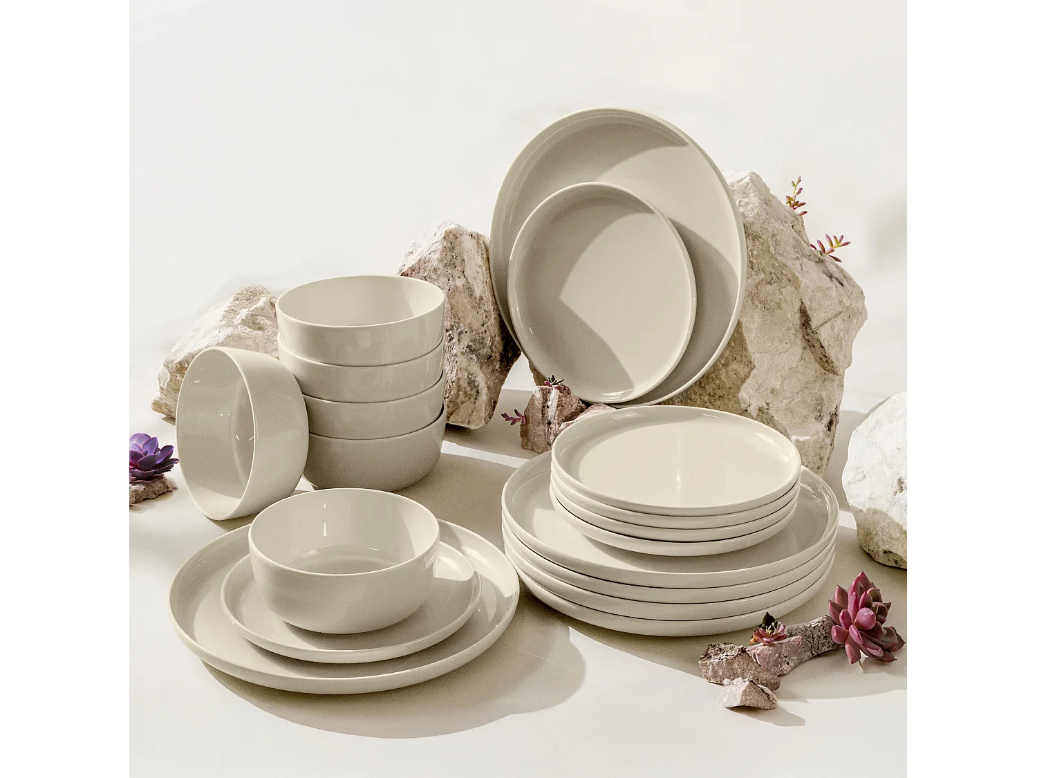 Service de table - Service vaisselle - avec Bol 18 pièce - Beige Brillant - VICTO