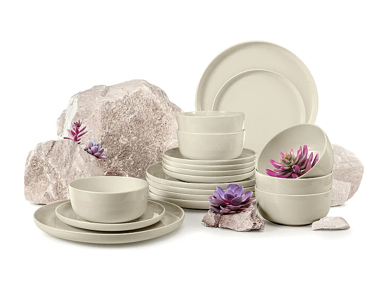 Service de table - Service vaisselle - avec Bol 18 pièce - Beige Brillant - VICTO