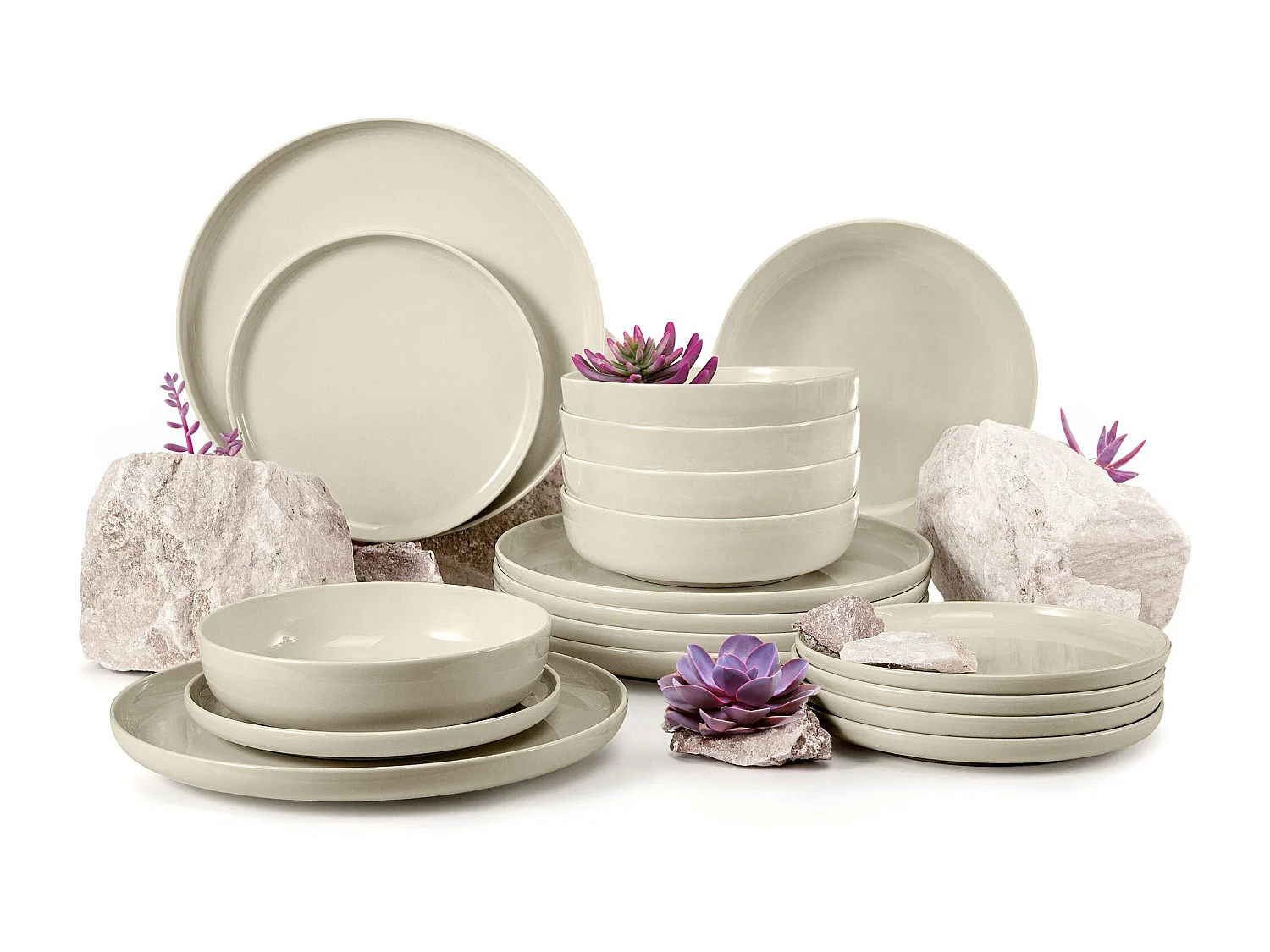 Service de table - Service vaisselle - 6 personnes 18 pièces - Beige Brillant - VICTO