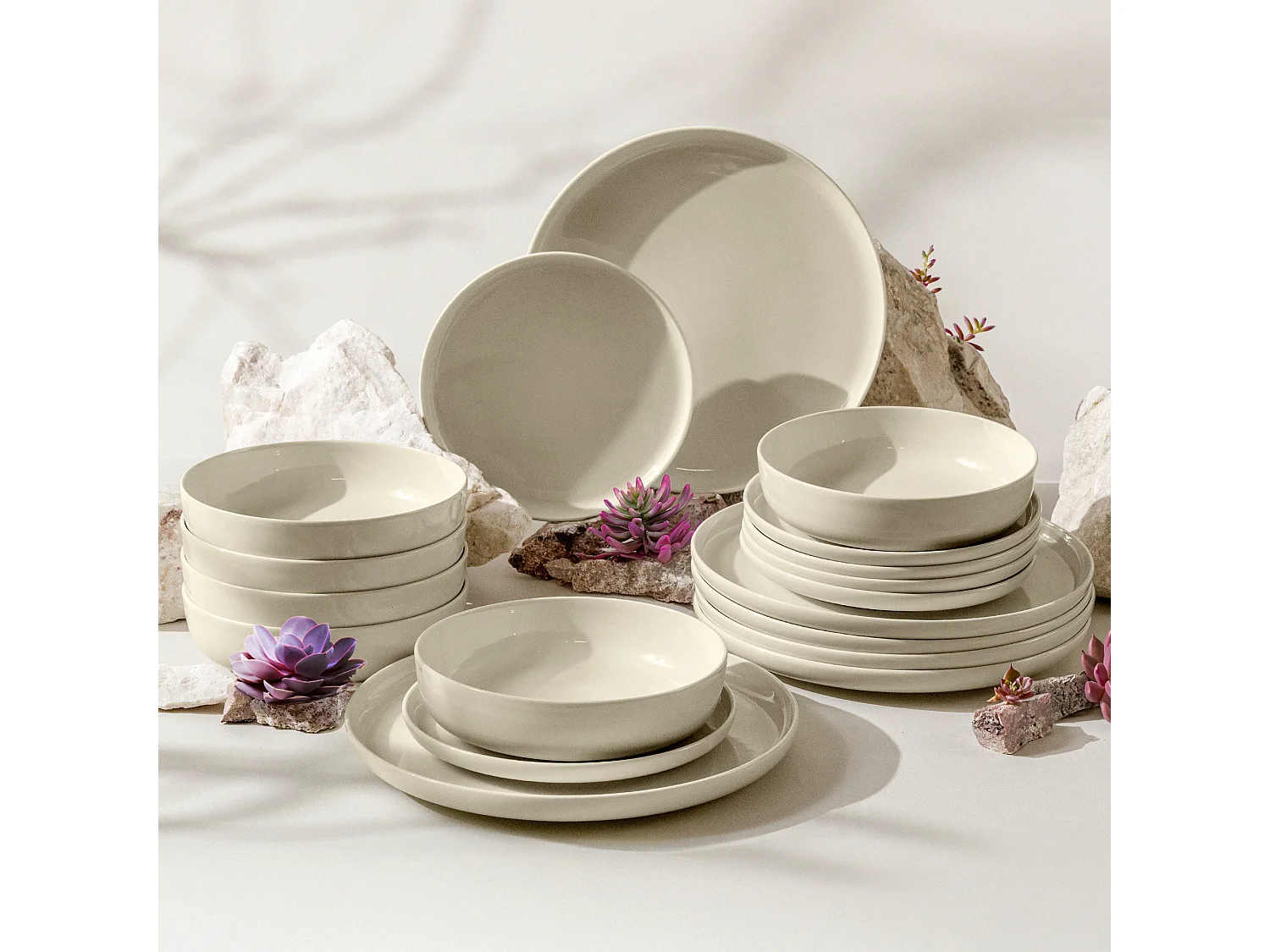 Service de table - Service vaisselle - 6 personnes 18 pièces - Beige Brillant - VICTO